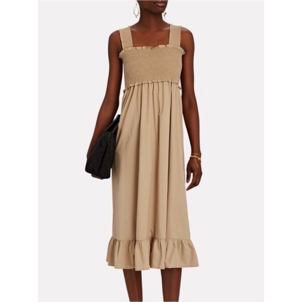 Rails Rumi Midi Tan Taupe Smocked Bodice Cotton Boho Blend Size Medium